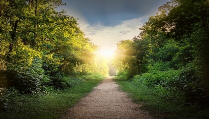 Obraz premium stleading through greenery towards sunlight