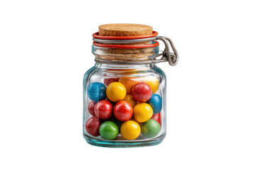PNG Colorful candy in glass jar with wooden lid