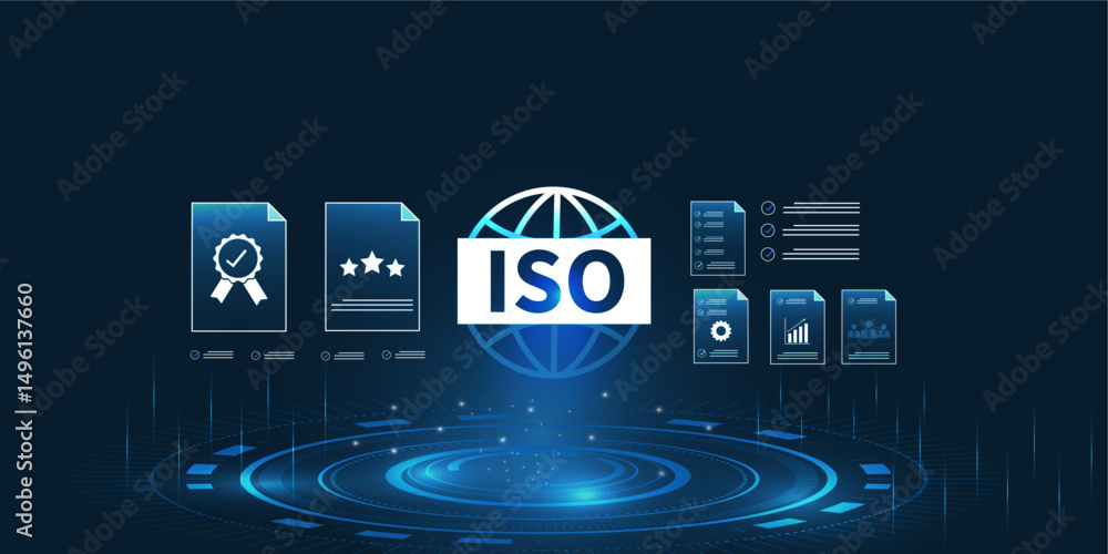 Poster digital iso certification and compliance management system, ai help business focusing on quality ass