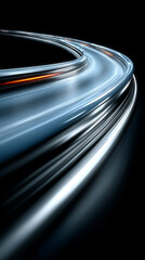 Silver light waves spiral into an electric tunnel, glowing on a black or white background. The scene evokes speed, power, futuristic motion, and the flow of digital energy through space.
