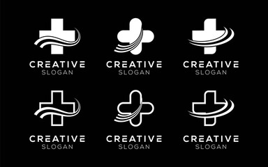 Set of Cross and Swoosh logo design templates. Modern isolated Cross and Swoosh symbols for Medical and Hospital