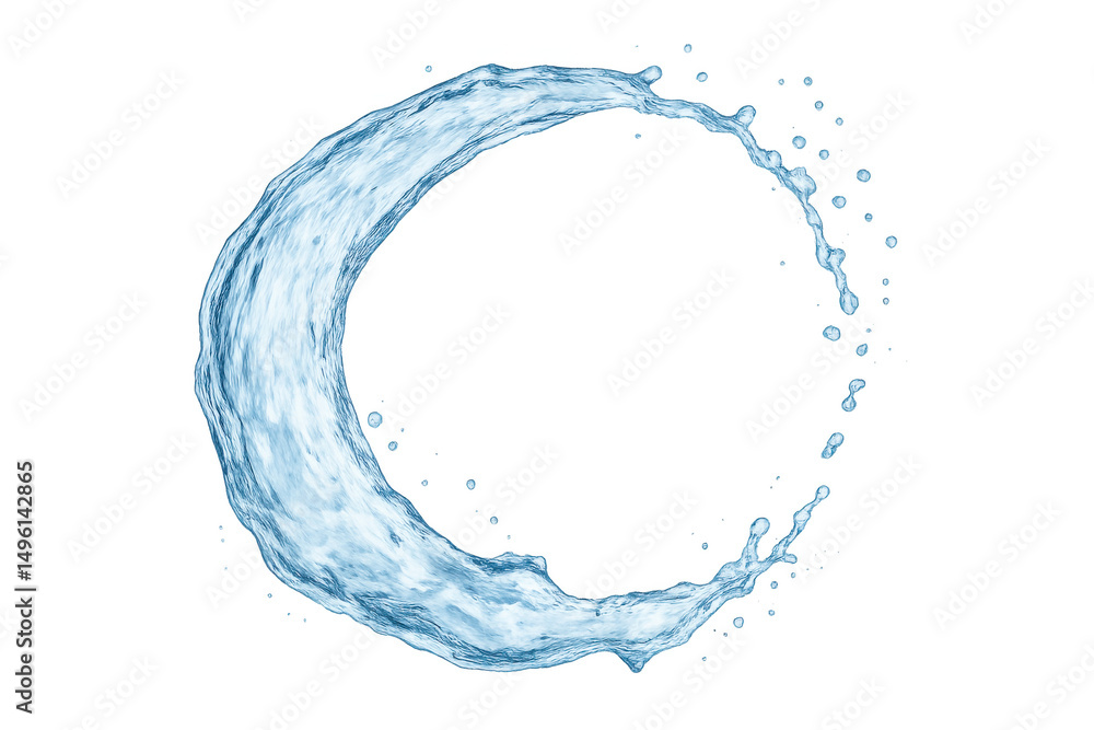 Poster circular water splash frame with dynamic droplets, creating transparent liquid boundary highlighting