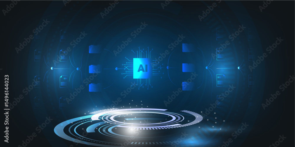 Poster artificial intelligence processing large document management system concept, ai make business easy d