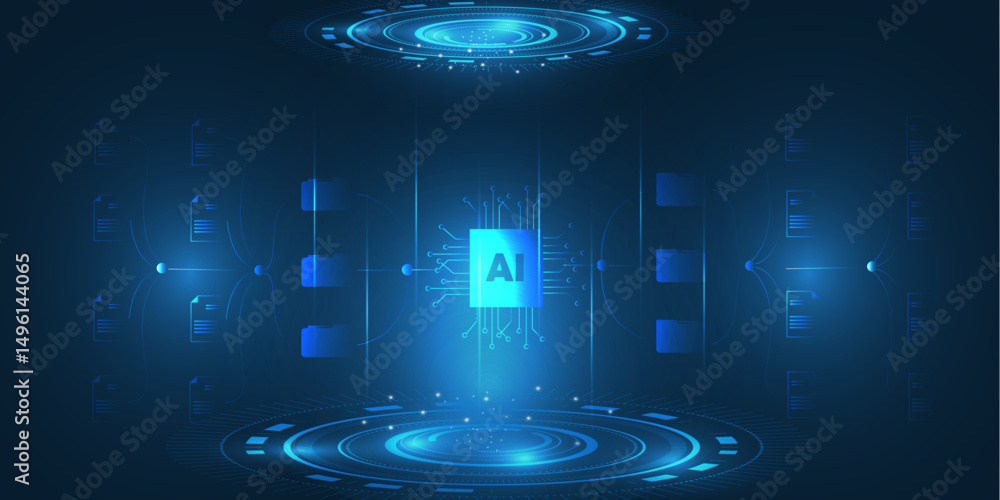 Poster artificial intelligence processing large document management system concept, ai make business easy d