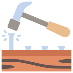 Hammer mini illustration flat color icon, use for civil engineering, industry, construction UI, UX kit, app and web development, digital or print.