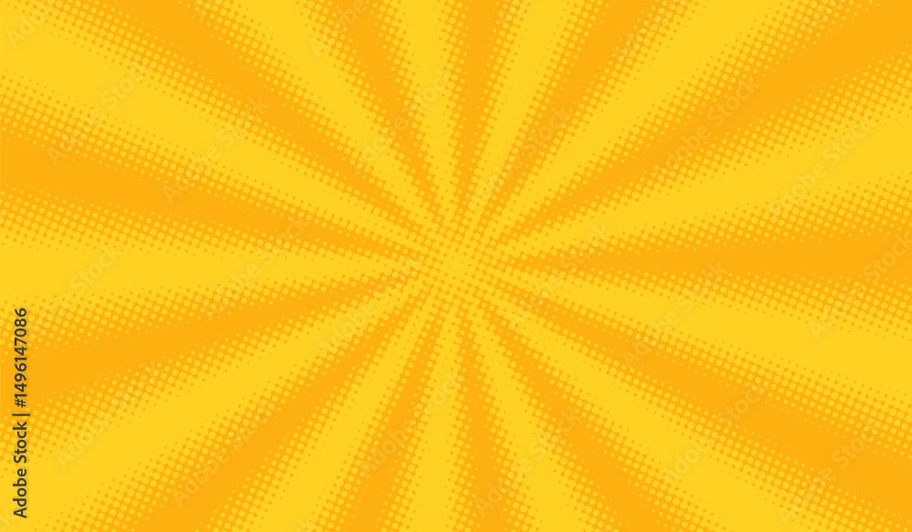 Poster comic yellow pop art background. vector retro sun burst pattern with halftone rays. sunburst yellow 