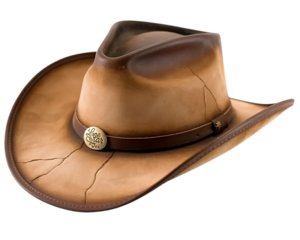 Distressed brown leather cowboy hat lone star brand isolated on transparent background
