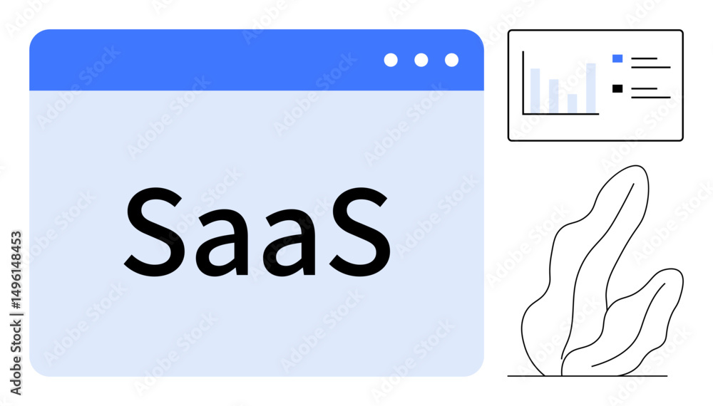 Aufkleber saas interface on browser window with small analytics dashboard and plant illustration. ideal for te