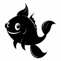 Obraz premium Nixie cute fish black silhouette on white Background
