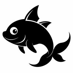 Fototapeta premium Nixie cute fish black silhouette on white Background