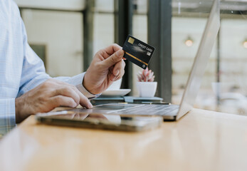 Online Payment with Credit Card on Laptop