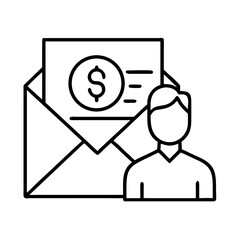 Get paid online income email marketing dollar payment receive money salary payroll concept vector icon on transparent background