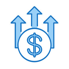 Investment growth chart with dollar sign and up arrows showing financial success and profit increase on transparent background