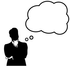 考えるビジネスマンと吹き出しのシルエット