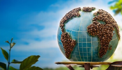 Obraz premium economic reach of coffee farming represented on global scales coffee farm economy global copy space
