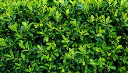 closeup of lush green leaves on a boxwood hedge background natural nature or garden plant website banner image