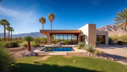 tranquil contemporary palm springs home nestled among vibrant greenery and clear blue skies offering a perfect desert retreat in an oasis of beauty and serenity