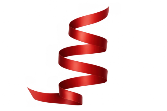 Swirling red ribbon on transparent background, ideal for celebrations, holidays, and festive decorations - Powered by Adobe
