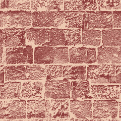 Vector seamless pattern or background with red brick wall, stone. Old, beaten, chipped shell rock with holes. Suitable for fabric, wallpaper. No AI used