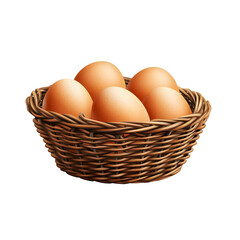 Brown Eggs in a Wicker Basket on White Background