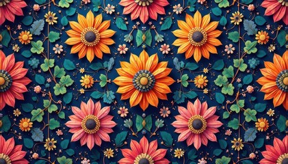 Intricate floral design, repeating seamlessly , repeat texture, textile