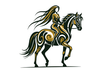 Elegant silhouette of a woman and horse artistic vector illustration isolated on white background