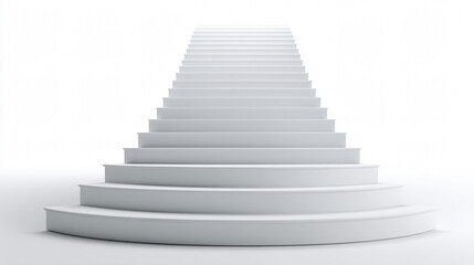 Elegant White Staircase with Evenly Spaced Steps Isolated