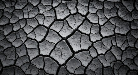 Fototapeta premium Cracked Earth Texture, Dark Dry Ground with Abstract Pattern