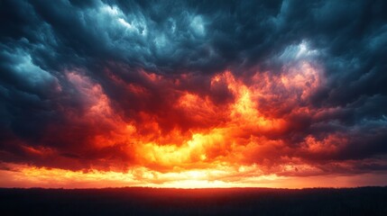 Obraz premium Fiery sunset storm clouds over landscape