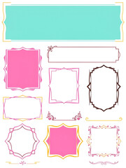 Vector collection of simple frames and borders in different shapes and bright colors. Trendy style. Detailed decorative elements isolated on white