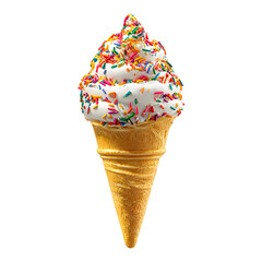 Ice cream cone with sprinkles on transparent background