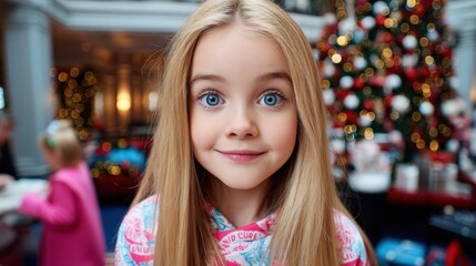 Fototapeta premium Young girl smiling directly at the camera with natural light on a plain white background.