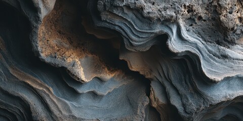 Close up of textured layered volcanic rock surface