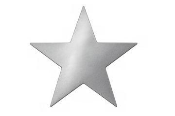 Brushed metal five-pointed star isolated on transparent background, perfect for graphic design projects