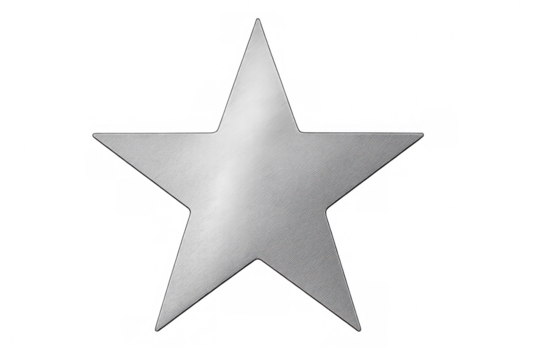 Brushed metal five-pointed star isolated on transparent background, perfect for graphic design projects