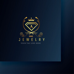 Vector modern luxury jewelry logo in gold color line art design style templates