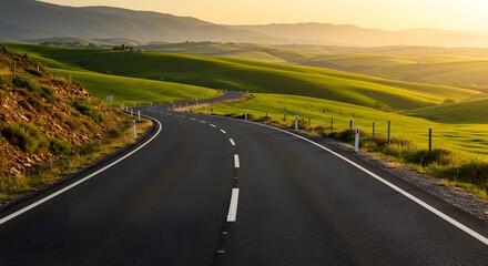 Fototapeta premium Empty Asphalt Road Leading Towards the Horizon in a Rural Landscape