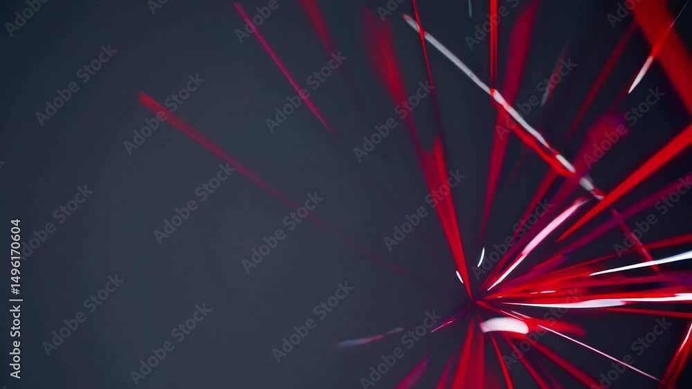 Poster abstract animation shows red and white streaks expanding and radiating outwards from a central point
