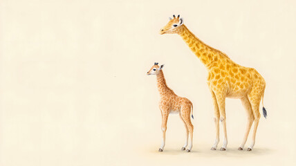 Obraz premium Charming Giraffe Family Drawing with Mother and Baby