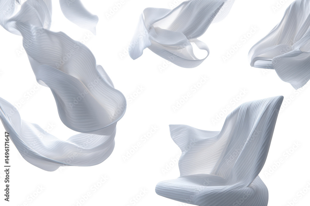 Poster abstract flowing white fabric on a transparent background vector, creating a sense of movement, eleg