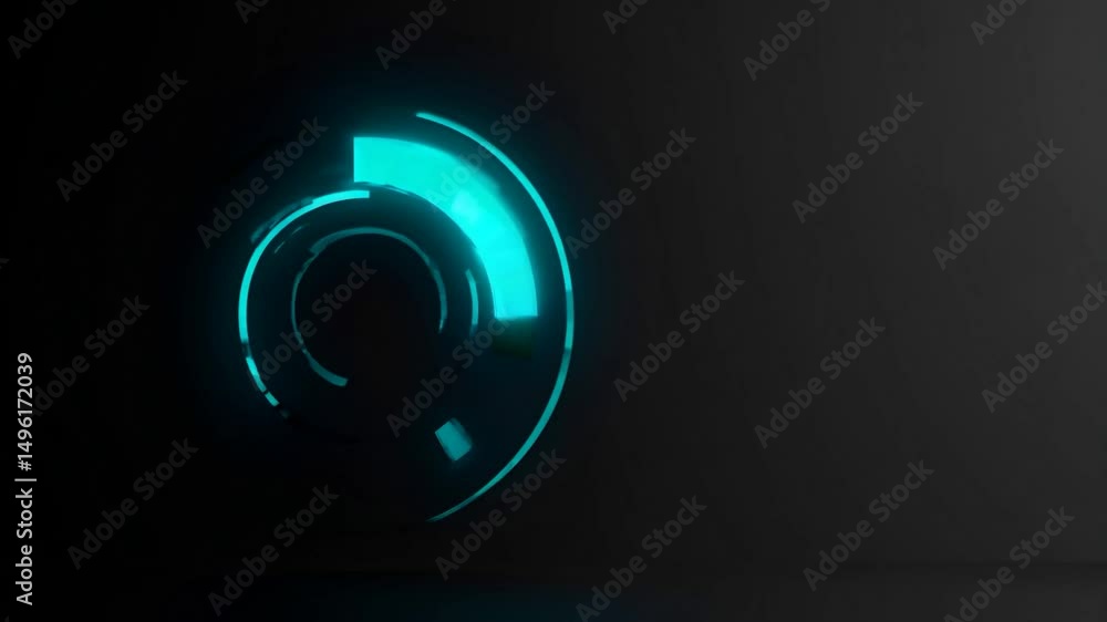 Poster turquoise-glowing circular loading animation spinning with futuristic technological visual effect, r
