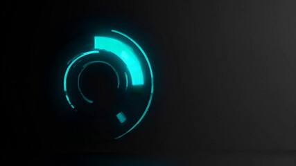 Turquoise-glowing circular loading animation spinning with futuristic technological visual effect, representing digital data processing and network connection against dark background - Powered by Adobe