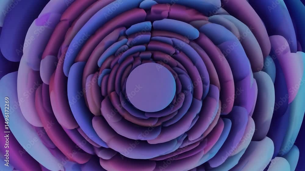 Poster concentric petals in shades of purple and blue create a mesmerizing animation, smoothly rotating aro
