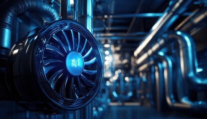 Fototapeta premium Industrial Fan Technology: A Close-Up View of a High-Tech Cooling System in a Modern Factory Setting