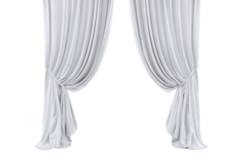 Elegant white curtains tied back on a transparent background vector, flowing fabric for interior design and window dressing