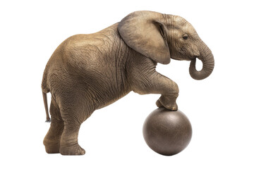 Obraz premium African elephant balancing on a ball on a transparent background vector Concept of circus, strength, balance, and wildlife