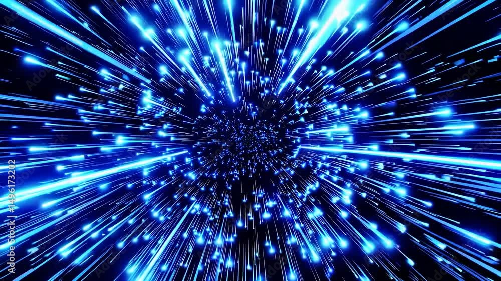 Poster radiant light streaks expanding dynamically from central point, generating luminous starburst effect