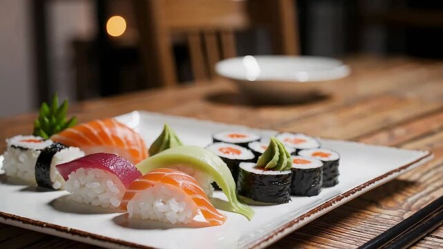 Elegant sushi plate with sashimi variety