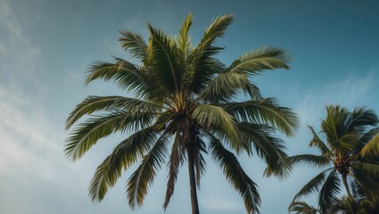 Arecaceae Palm Plant with Clear Sky Background and Empty Copy Space for Text