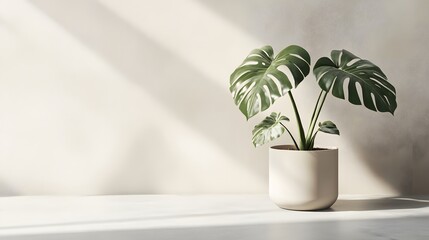 Fototapeta premium Modern plant in a light-colored pot, bathed in natural light.
